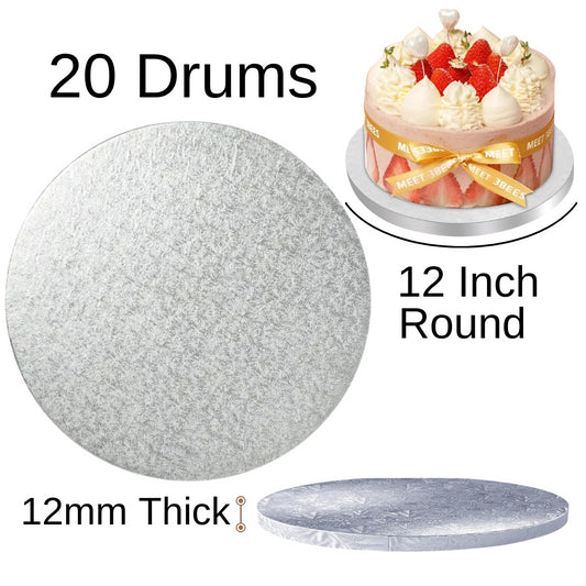 20 Board - 12" Round Cake Drums - Silver