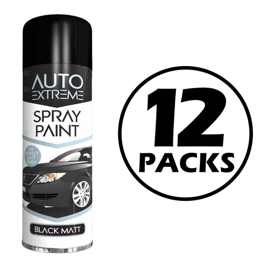 12X Auto Extreme Black Matt Spray Paint 250ml