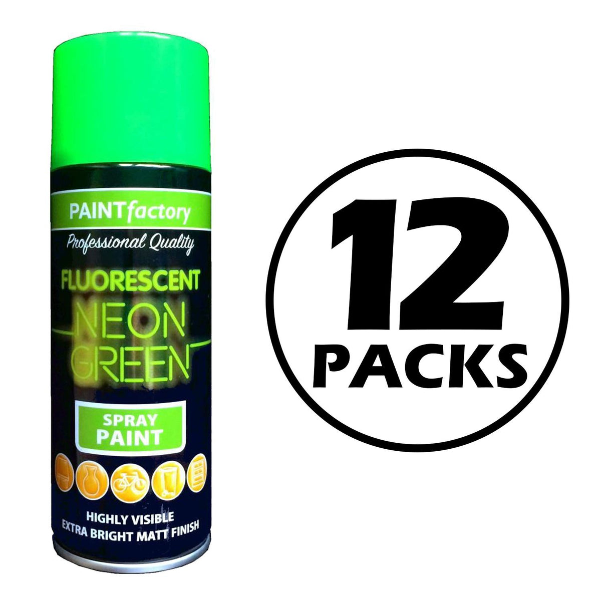 12X Paint Factory Neon Green Spray Paint 400ml