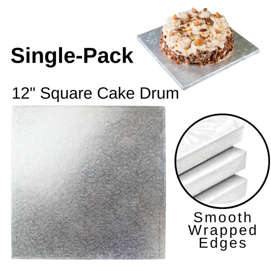 1 Board - 12" Square Cake Drums - Silver