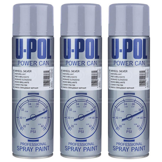 3X Upol Power Can Wheel Silver Spray Paint 500ml