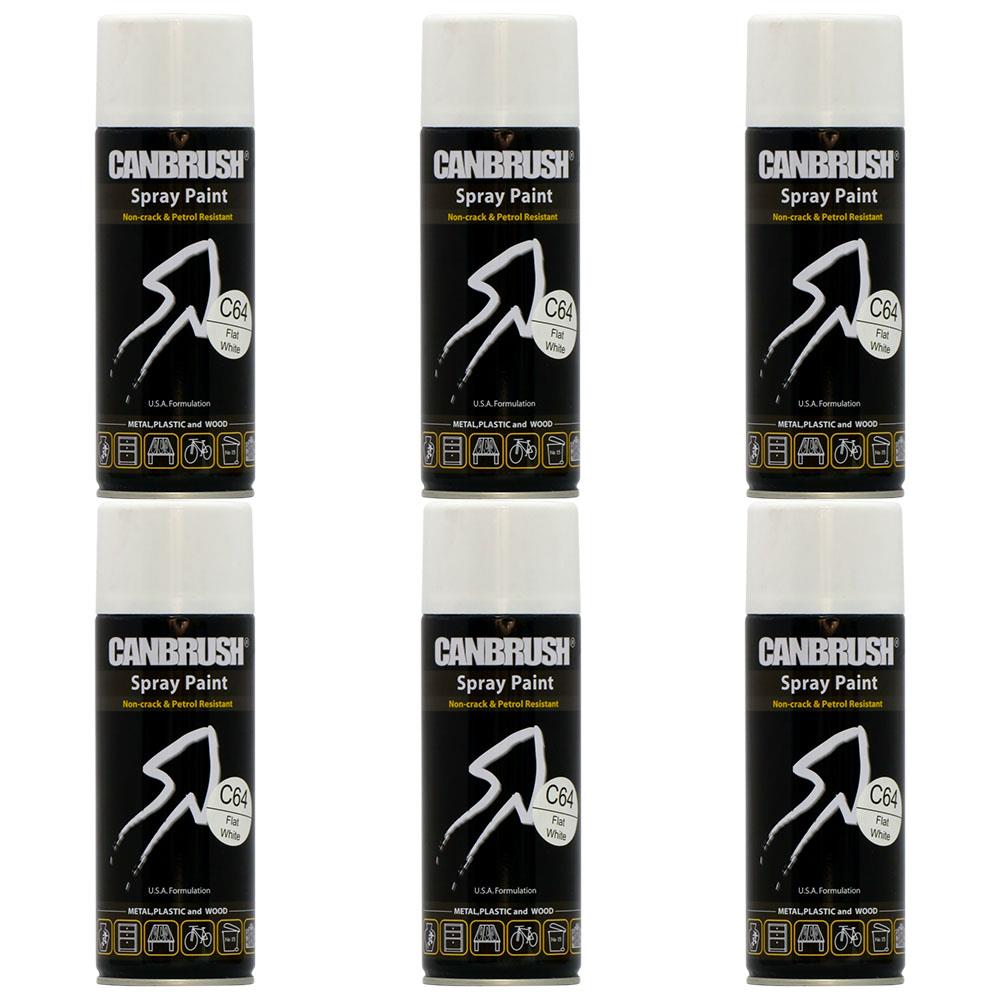 6X Canbrush C64 Flat White Spray Paint 400ml