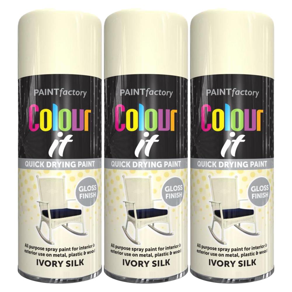 3X Paint Factory Ivory Silk Gloss Spray Paint 400ml