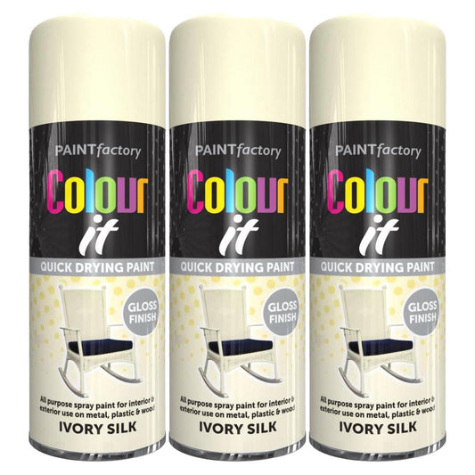 3X Paint Factory Ivory Silk Gloss Spray Paint 400ml