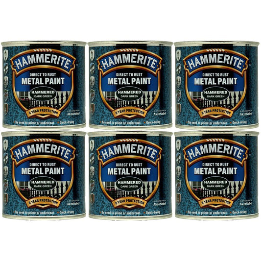 6X Hammerite Hammered Dark Green Paint 250ml