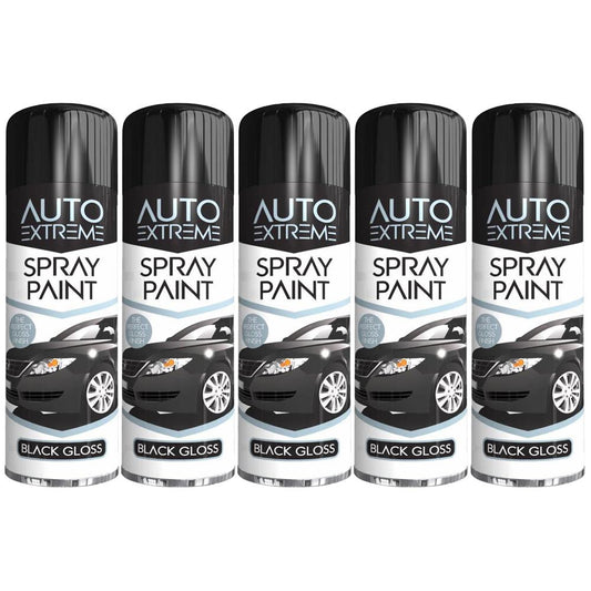 5X Auto Spray Black Gloss Spray Paint 250ml