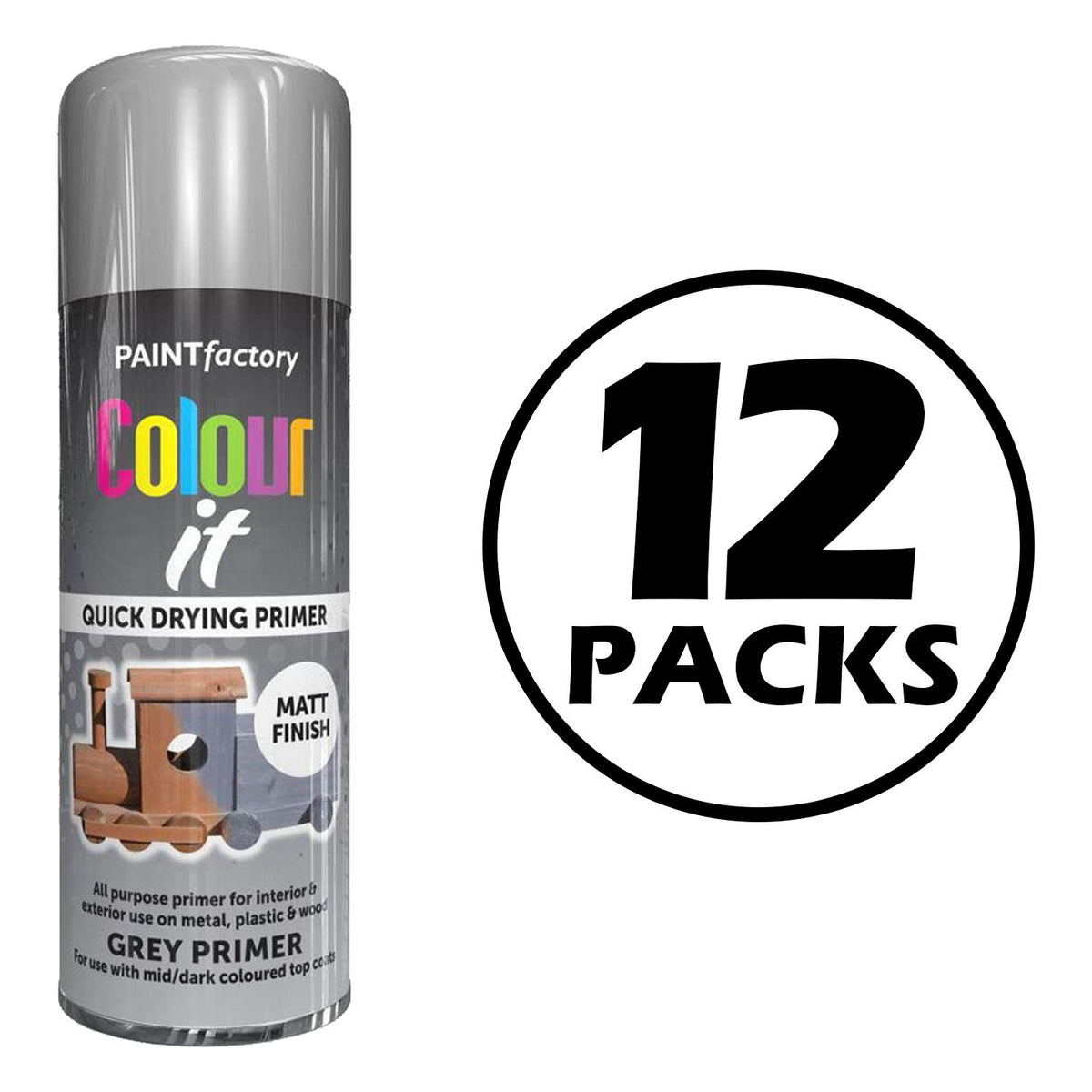 12X Paint Factory Grey Primer Spray Paint 400ml