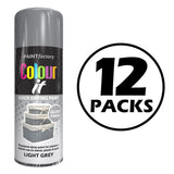 12X Paint Factory Light Grey Gloss Spray Paint 400ml