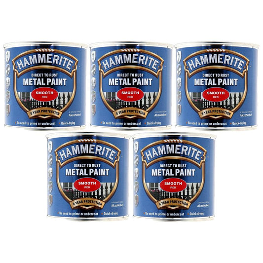 5X Hammerite Smooth Red Paint 250ml