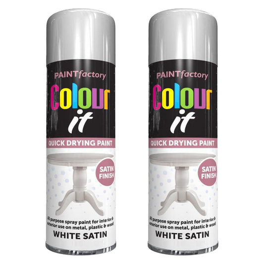 2X Paint Factory White Satin Spray Paint 250ml