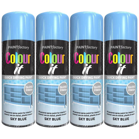 4X Paint Factory Sky Blue Gloss Spray Paint 400ml