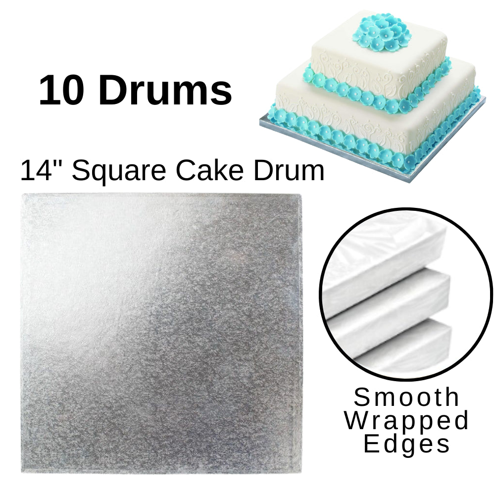 10 Board - 14" Square Cake Drums - Silver