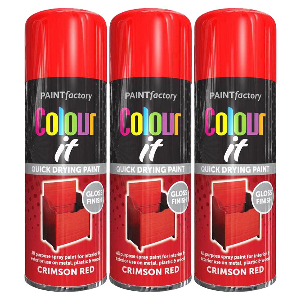 3X Paint Factory Crimson Red Gloss Spray Paint 400ml