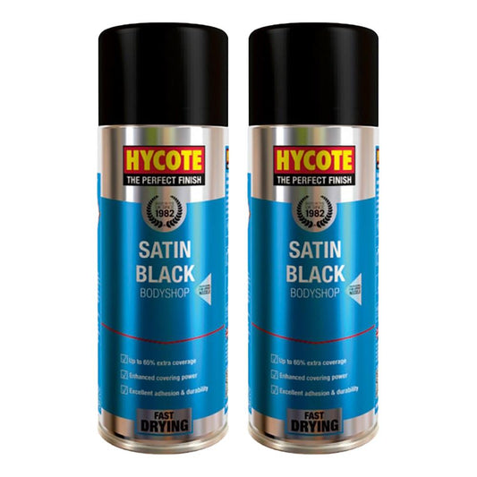 2X Hycote Bodyshop Satin Black Spray Paint 400ml