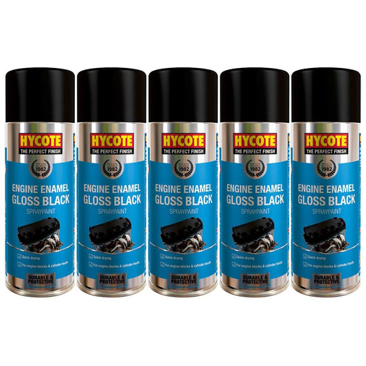 5X Hycote Gloss Black Engine Enamel Spray Paint 400ml