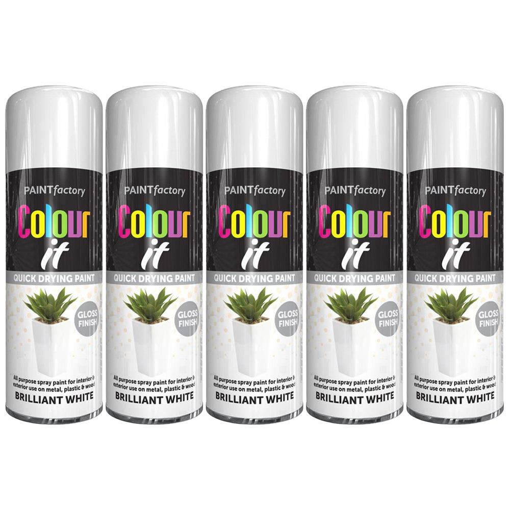 5X Paint Factory Brilliant White Gloss Spray Paint 400ml