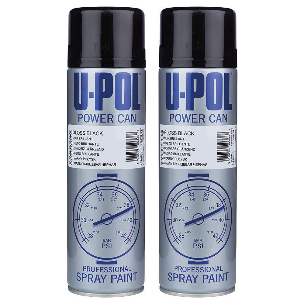 2X Upol Power Can Gloss Black Spray Paint 500ml