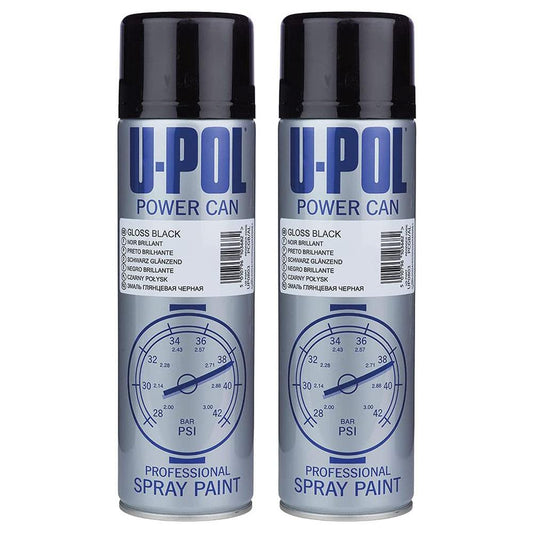 2X Upol Power Can Gloss Black Spray Paint 500ml