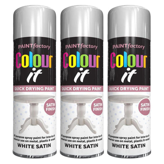 3X Paint Factory White Satin Spray Paint 250ml