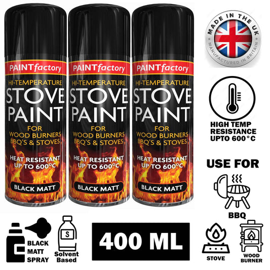 6X High Temp Black Stove Spray Paint 400ml