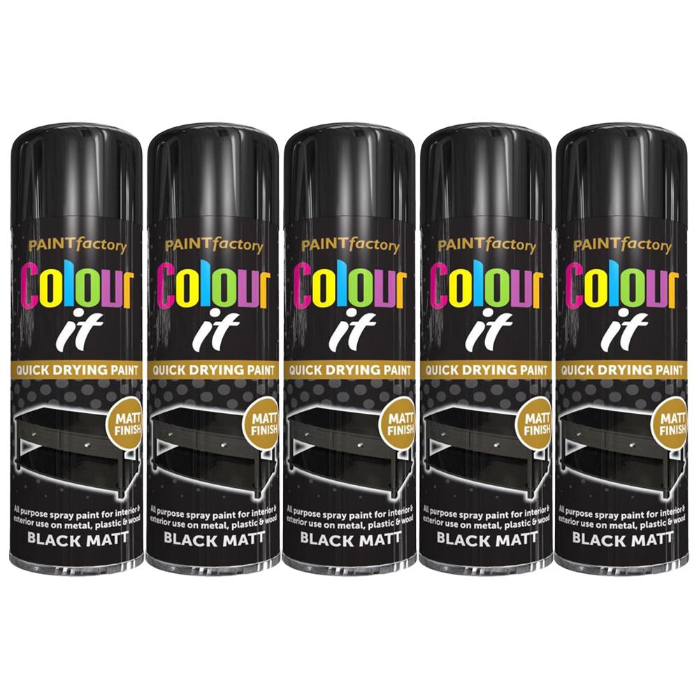 5X Paint Factory Black Matt Spray Paint 250ml