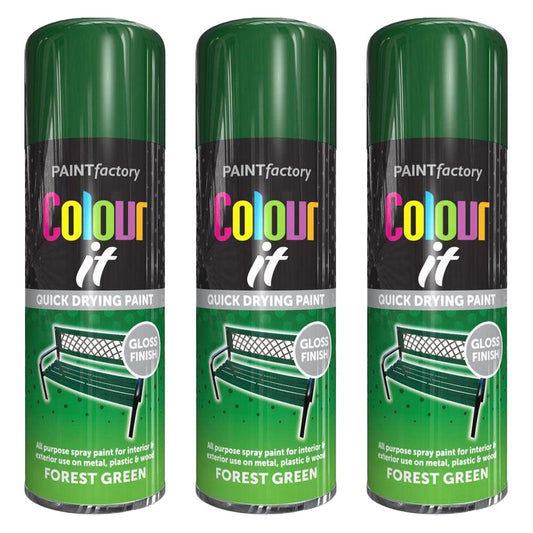 3X Paint Factory Forest Green Gloss Spray Paint 400ml