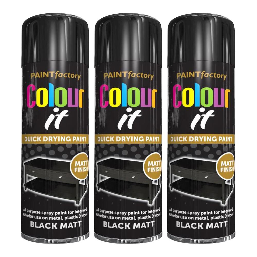 3X Paint Factory Black Matt Spray Paint 250ml