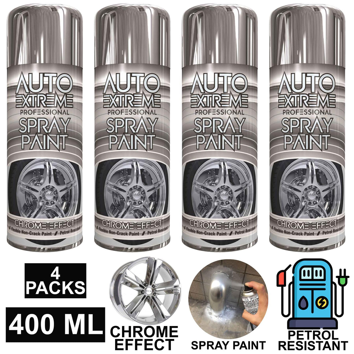 4X Chrome Auto Spray Paint 400ml