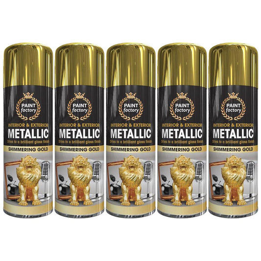 5X Paint Factory Gold Metallic Spray Paint 400ml