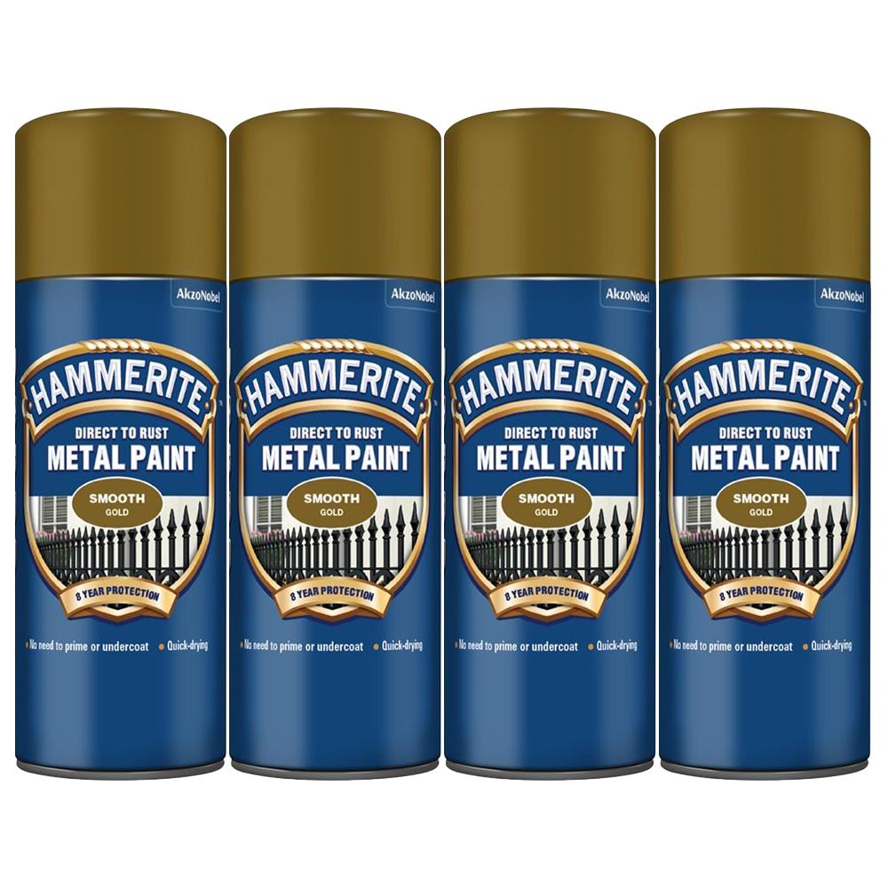 4X Hammerite Smooth Gold Spray Paint 400ml