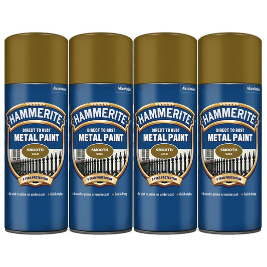 4X Hammerite Smooth Gold Spray Paint 400ml