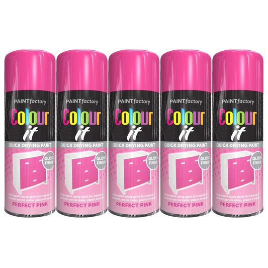 5X Paint Factory Pink Gloss Spray Paint 250ml