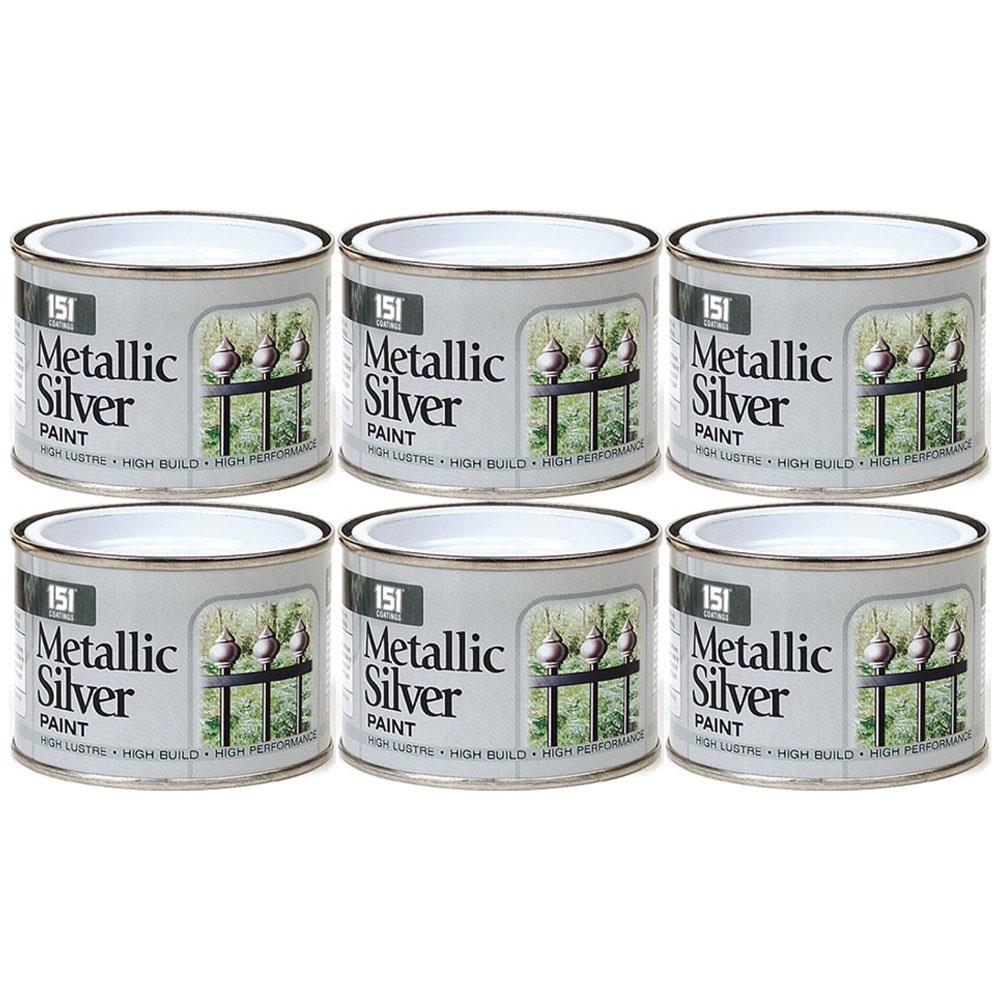 6X Metallic Silver Paint Tin 180ml