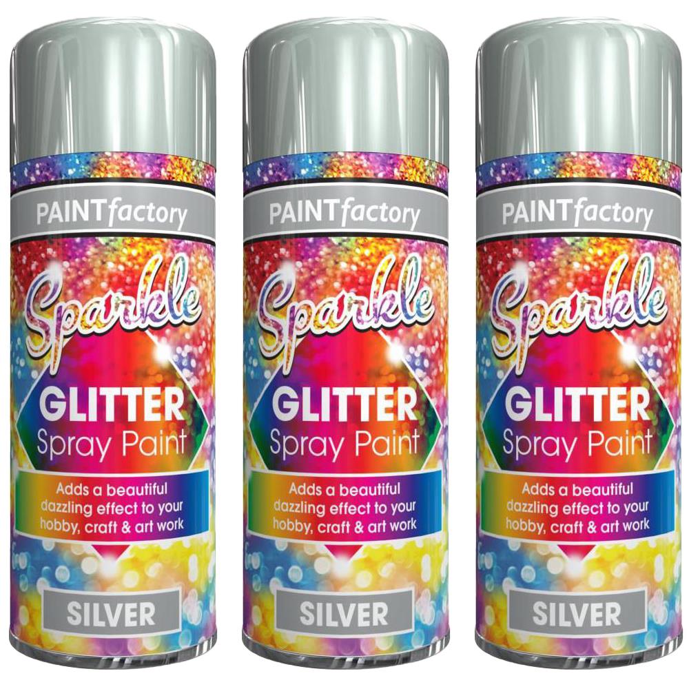 3X Paint Factory Silver Glitter Spray Paint 200ml