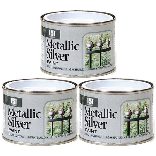 3X Metallic Silver Paint Tin 180ml