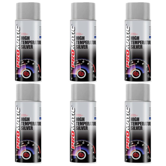 6X Promatic Silver High Temperature Spray Paint 400ml