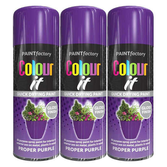 3X Paint Factory Proper Purple Gloss Spray Paint 400ml