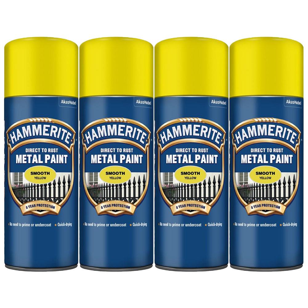 4X Hammerite Smooth Yellow Spray Paint 400ml