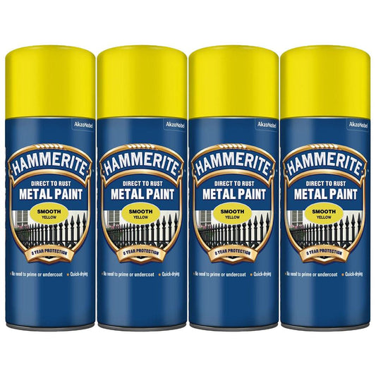 4X Hammerite Smooth Yellow Spray Paint 400ml