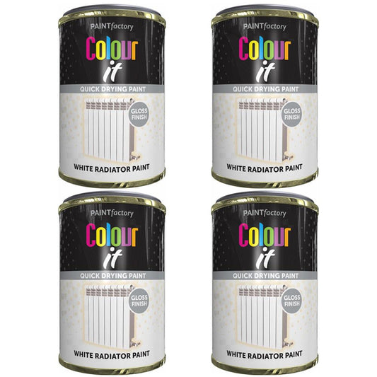 4X Paint Factory White Gloss Radiator Tin Paint 300ml