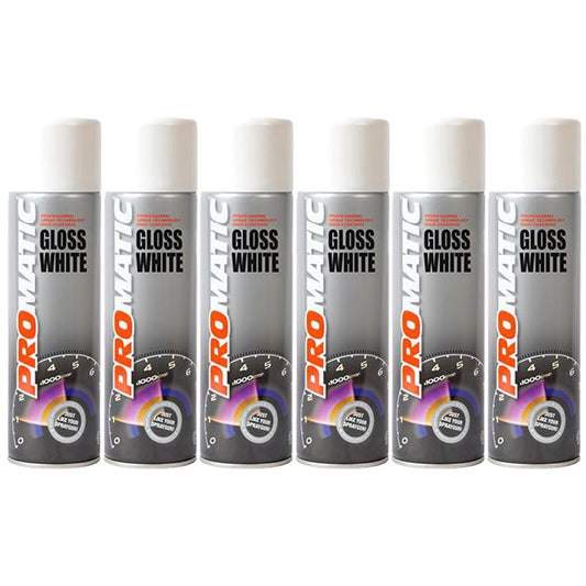 6X Promatic Gloss White Spray Paint 500ml