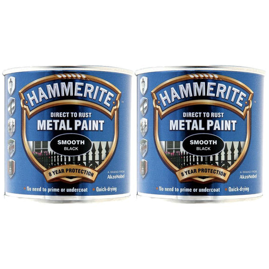 2X Hammerite Smooth Black Paint 250ml