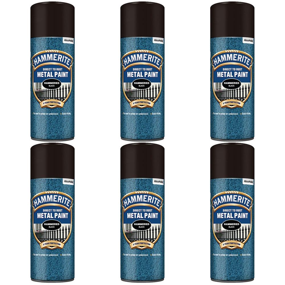 6X Hammerite Hammered Black Spray Paint 400ml