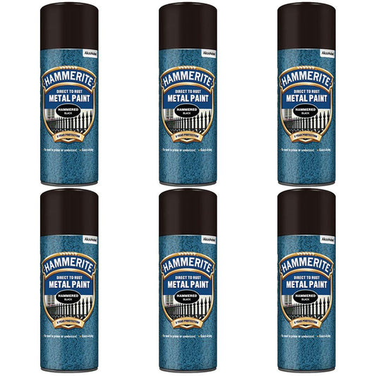 6X Hammerite Hammered Black Spray Paint 400ml