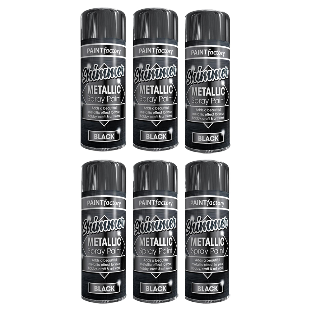 6X Paint Factory All Purpose Black Metallic Spray Paint 200ml