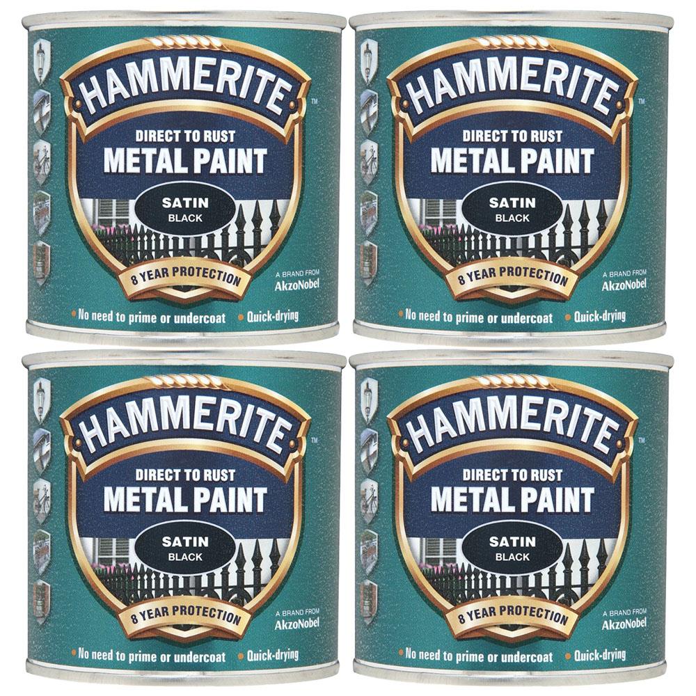 4X Hammerite Satin Black Paint 250ml