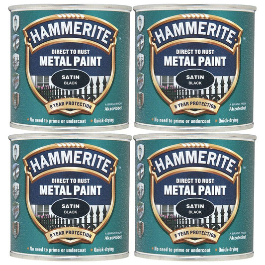 4X Hammerite Satin Black Paint 250ml