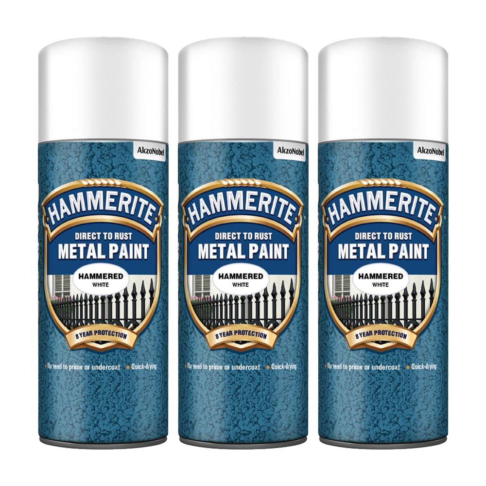 3X Hammerite Hammered White Spray Paint 400ml