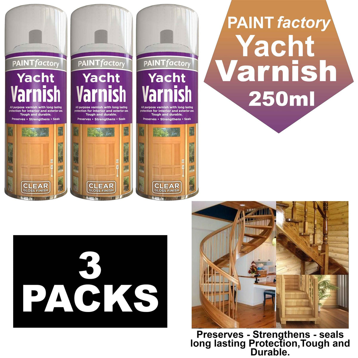 3X Clear Yacht Varnish Spray 250ml