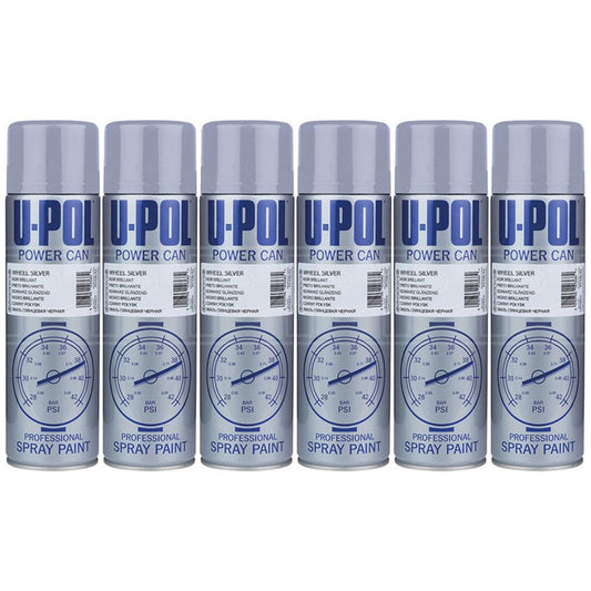 6X Upol Power Can Wheel Silver Spray Paint 500ml